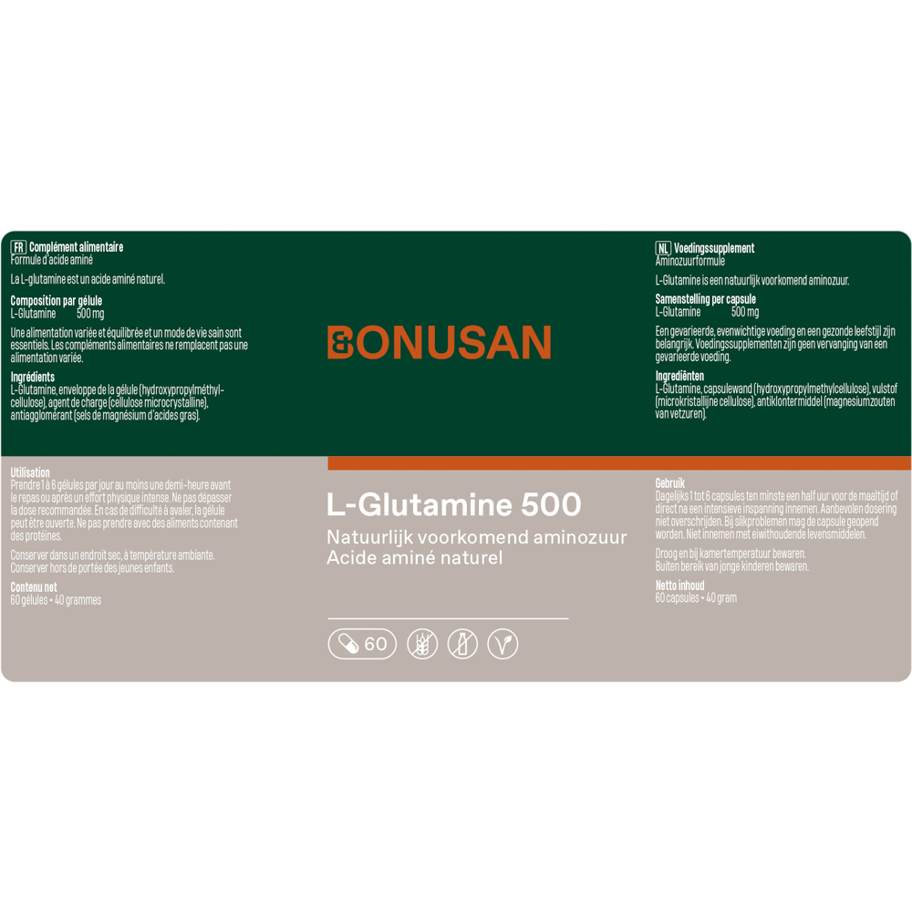 Bonusan L-Glutamine 500 etiket