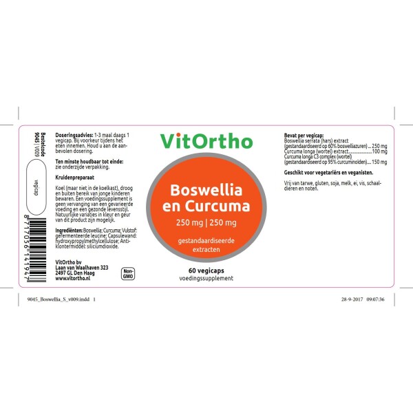 Boswellia 250 mg en curcuma 250 mg Vitortho 60cap