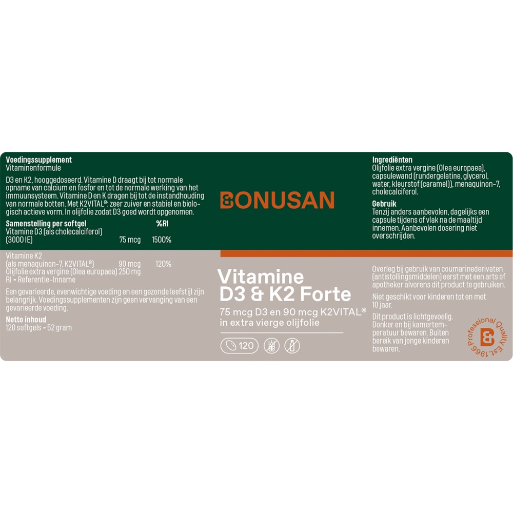 Bonusan Vitamine D3 & K2 Forte etiket