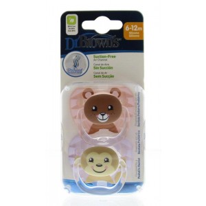 Fopspeen prevent animal faces F2 roze Dr Brown's 2st