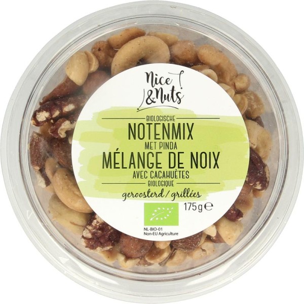 Notenmix gebrand met pinda zonder zeezout bio Nice & Nuts 175g
