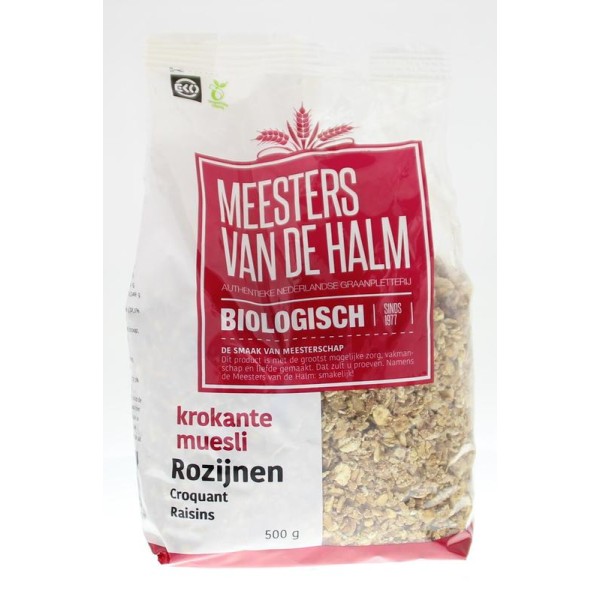 Krokante muesli rozijn bio De Halm 500g
