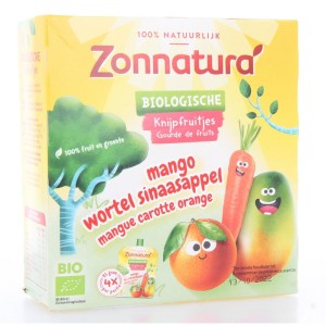 Knijpfruit groente mango/wortel/sinas bio Zonnatura 4x85g
