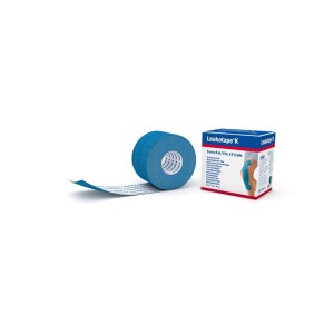 K elastische tape 5m x 5cm blauw Leukotape 1st