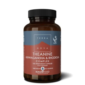 Theanine ashwagandha & rhodiola potje voorzijde