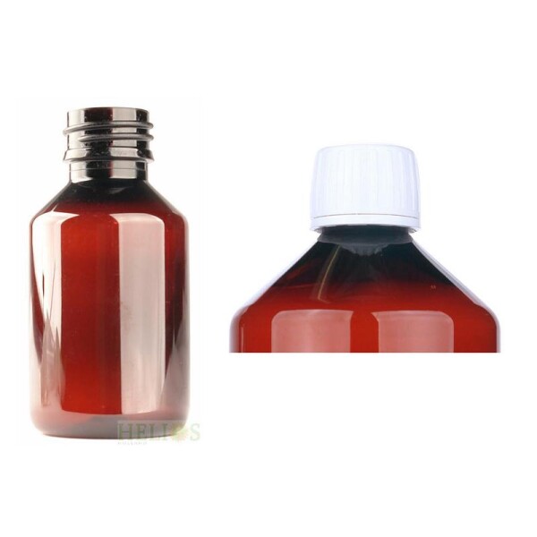 PET medicijnfles 100ml amber incl witte dop Helios Holland 12st