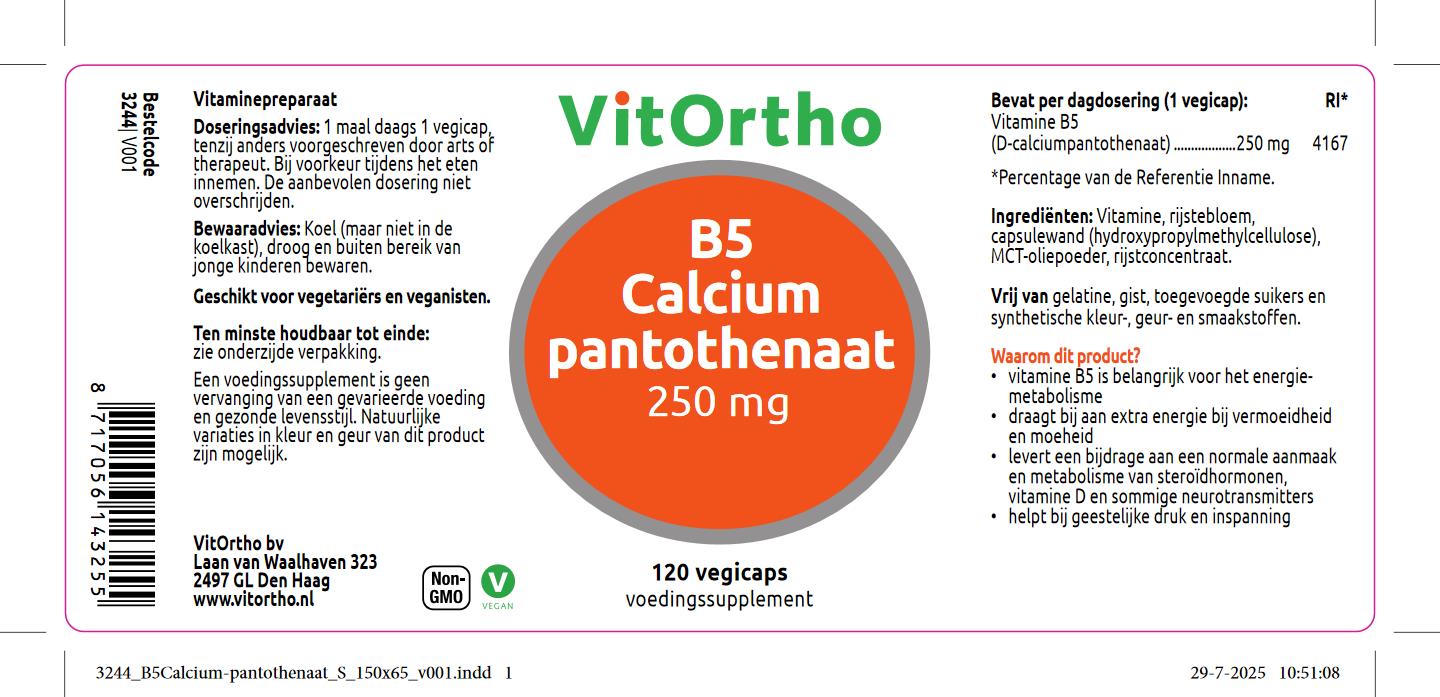Vitortho B5 Calcium Pantothenaat etiket